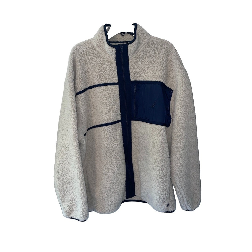 Nautica Jacket White Blue Size XL Sherpa Fleece